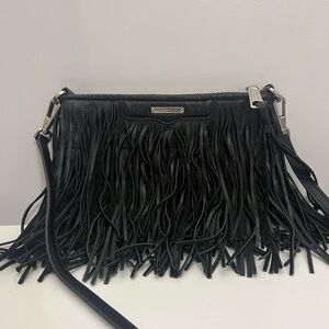 Rebecca Minkoff Finn Leather Fringe Crossbody Bag, Black Like New
